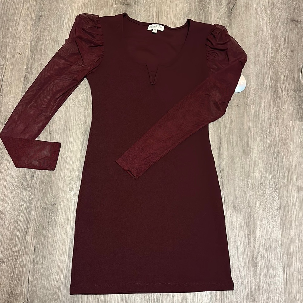 Burgundy dress with sheer arms brand new